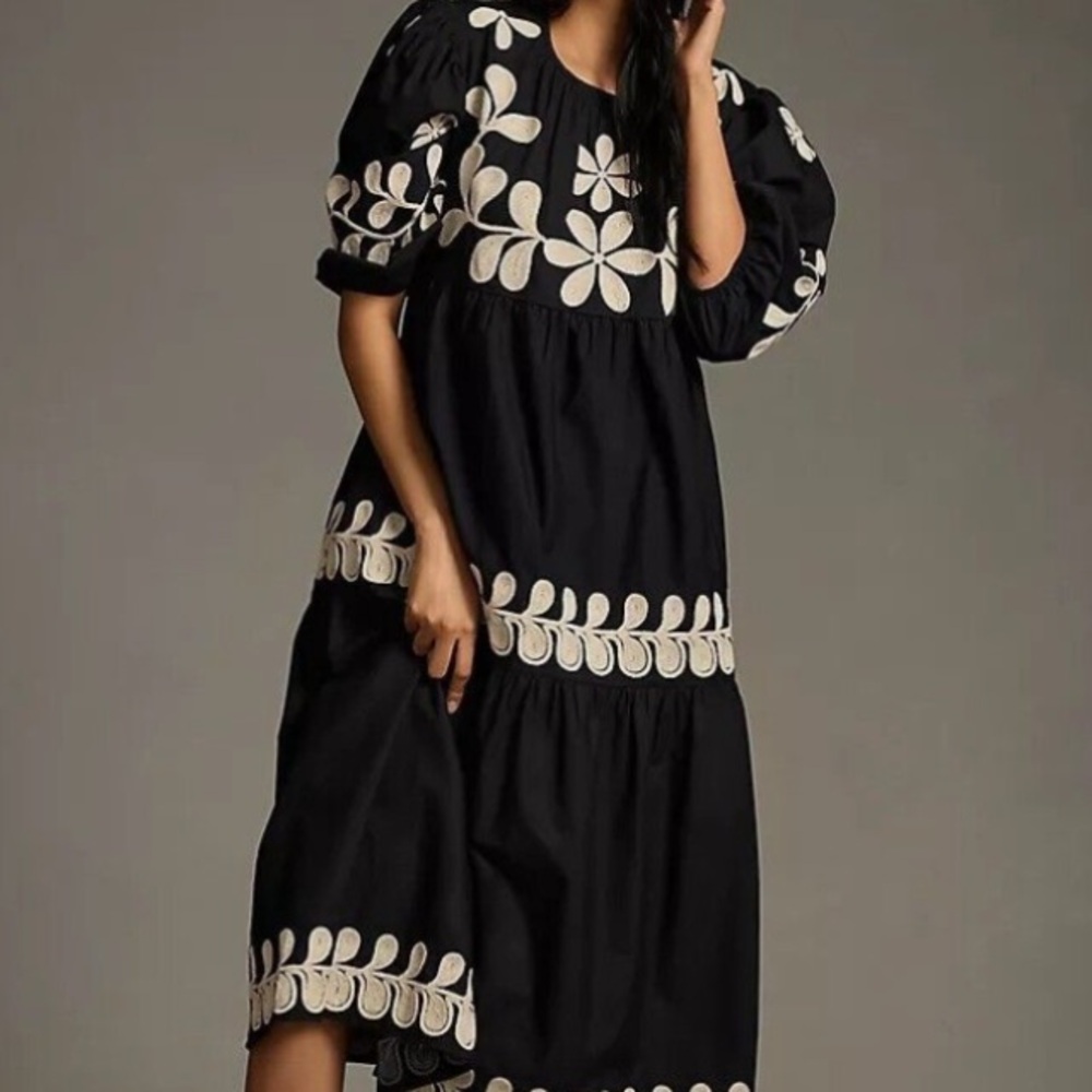 Elegant Black and Cream Floral Dress.